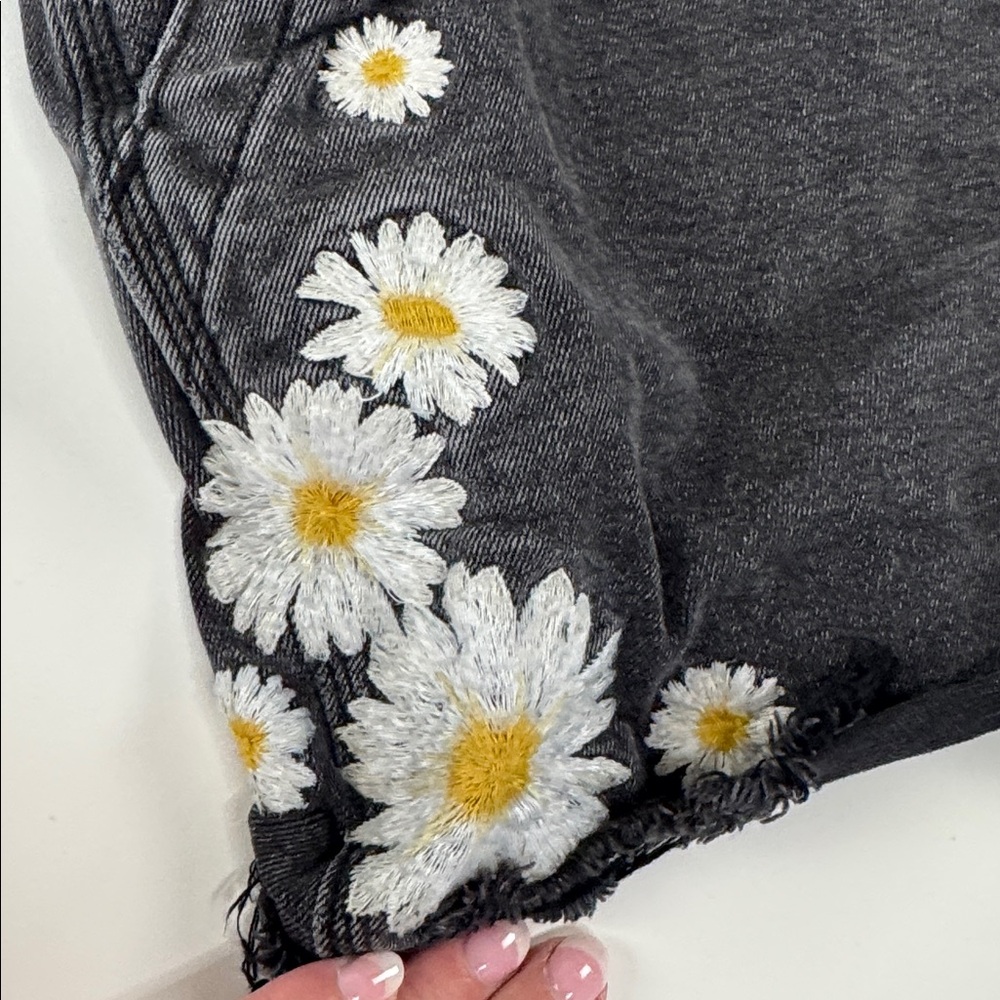 Free People Driftwood Black Floral Embroidered Short Overalls - Picture 6 of 10